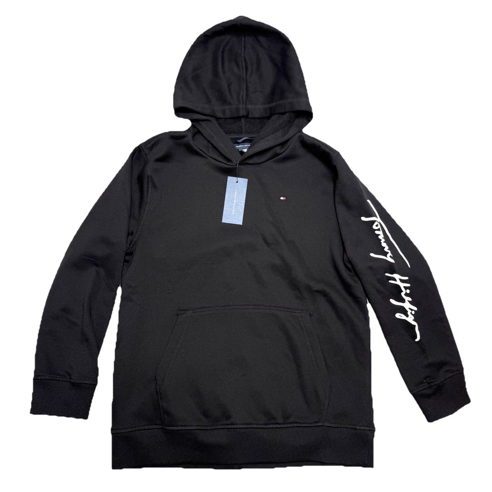 Tommy Hilfiger Hoodie Boys Size L Large (14-16) Black NWT Sweatshirt Script Logo